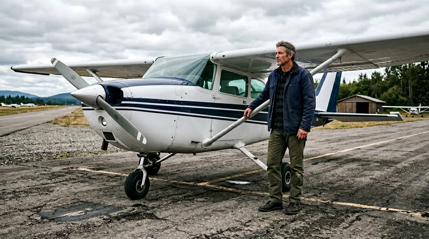 A pilot standing by a good first airplane, a reliable beginner piston plane.