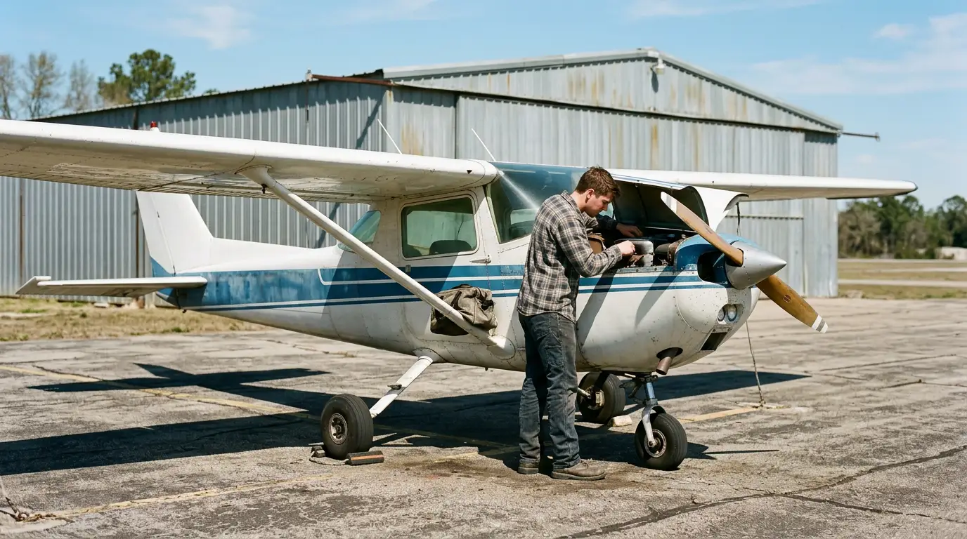 Maintenance on the cheapest airplane to own, a single engine aircraft.