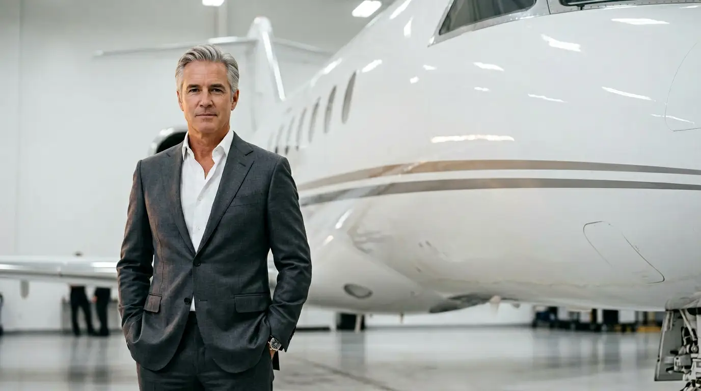 Expert standing by a jet explaining how much does an airplane cost.